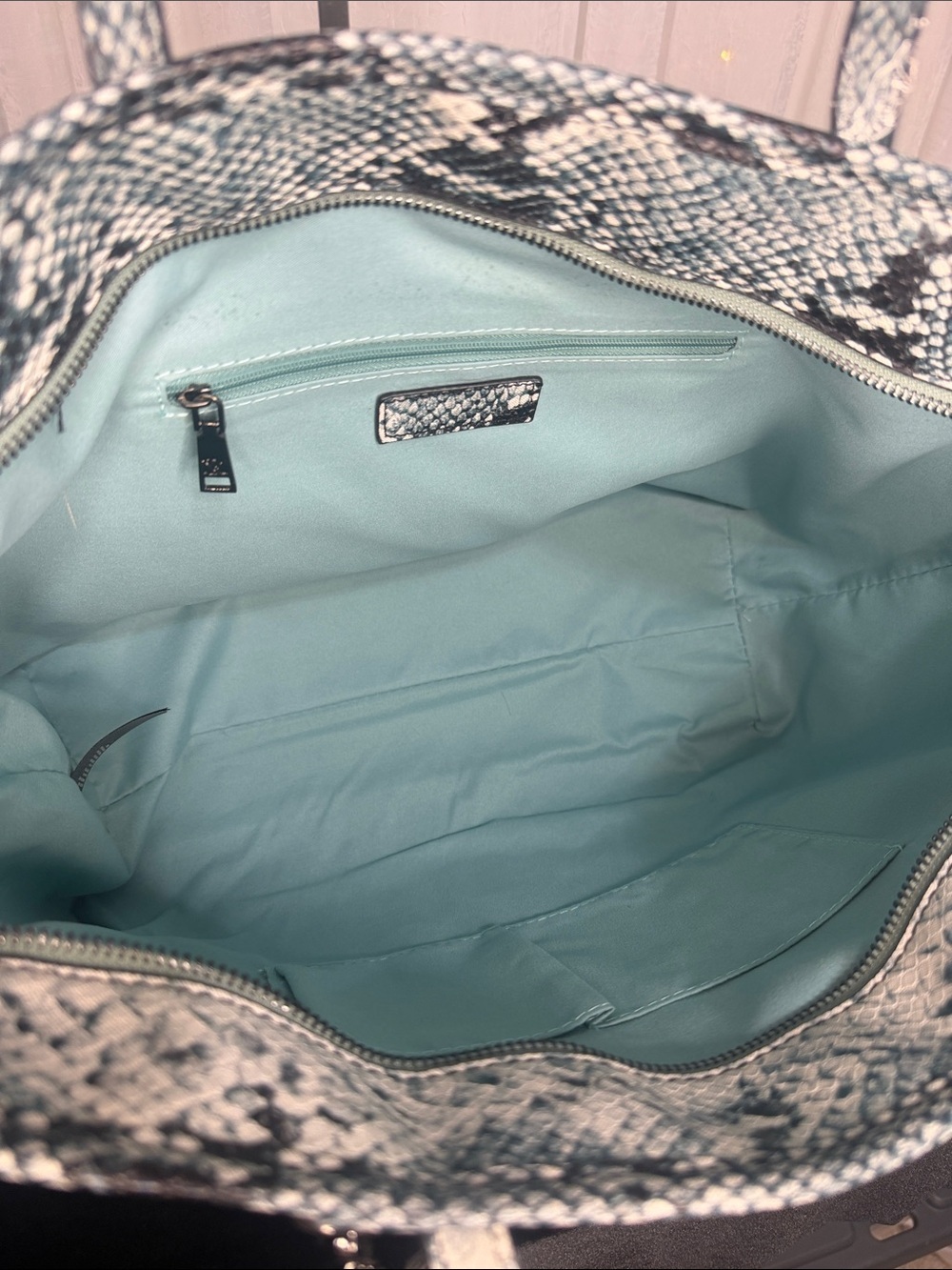 Python-Texture Tote with Multicolor Stripe Accents - Picture 6 of 10